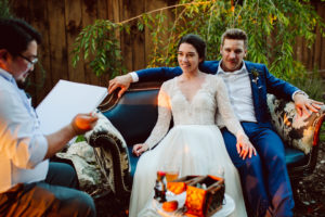 Photo of wedding artist and newlywed couple at Haiku I Do in Asheville NC