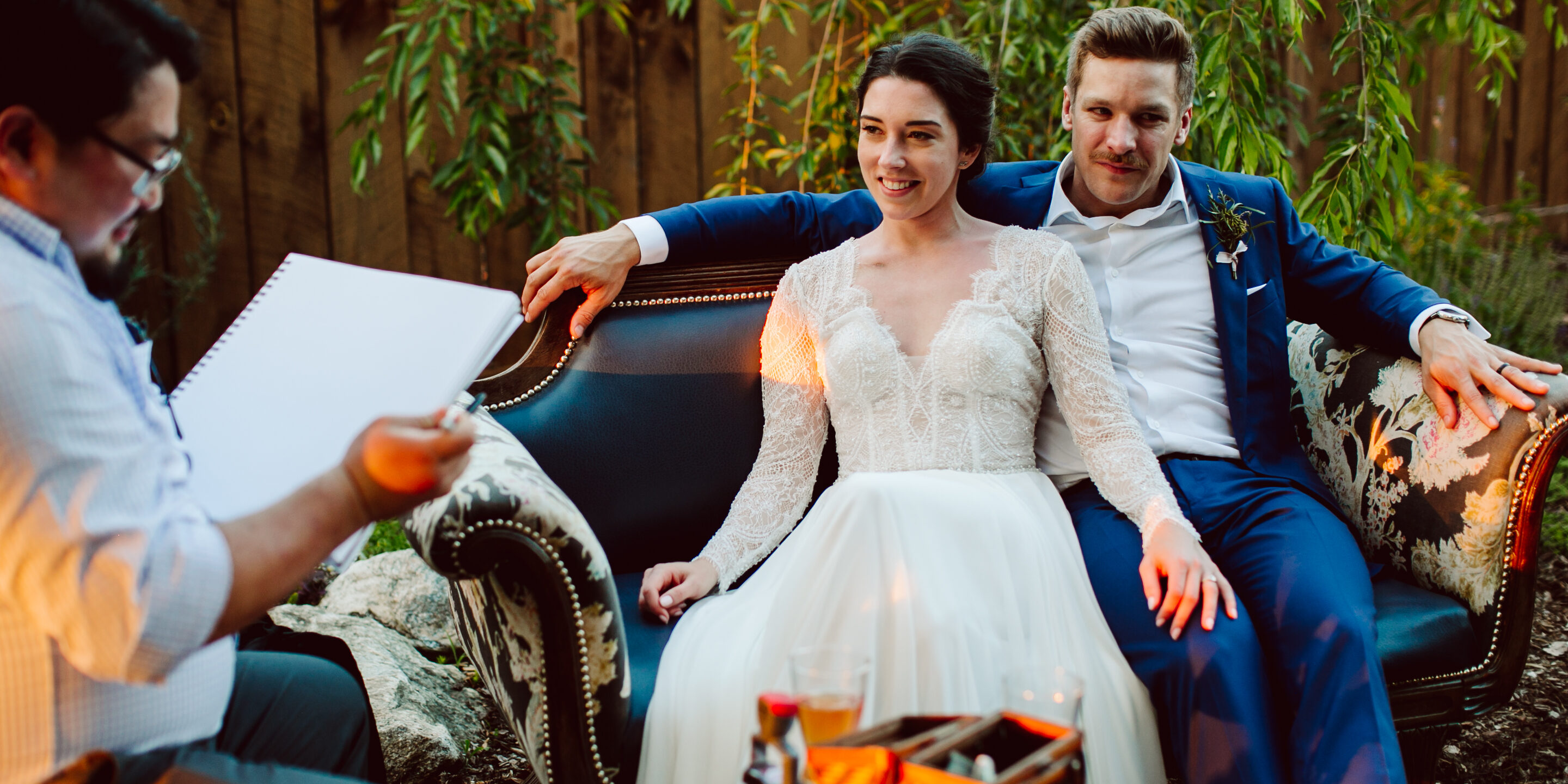 Photo of wedding artist and newlywed couple at Haiku I Do in Asheville NC